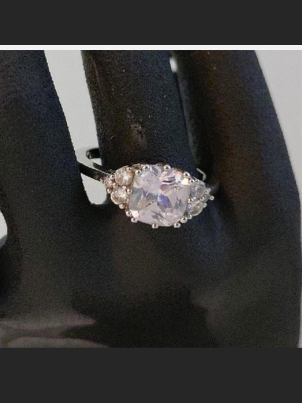 Source Unknown Silver-Tone Cushion Crystal Halo Ring